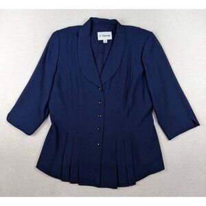J. TAYLOR WOMEN'S BLUE 3/4 SLEEVE BLAZER SUIT JACKET - SHEER SLEEVES - 10